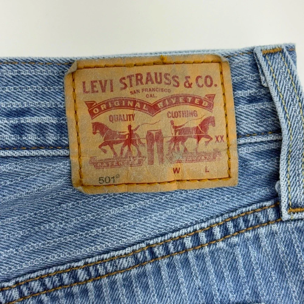 Levi's 501 Pinstripe Denim Shorts Women's W30 High Rise Cutoff Button Fly